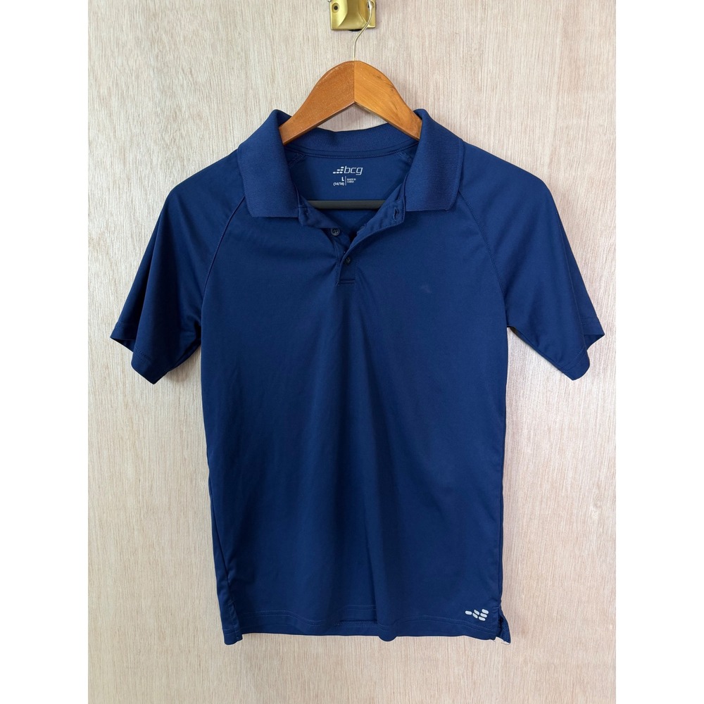 BCG Boys Navy Blue Short Sleeve Active Polo Shirt Size Large 14/16